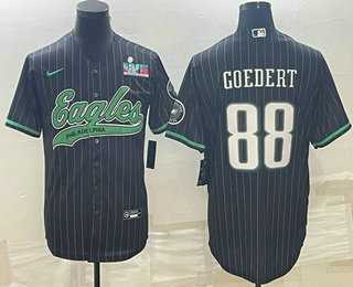Men's Philadelphia Eagles #88 Dallas Goedert Black Pinstripe With Super Bowl LVII Patch Cool Base Stitched Baseball Jersey,We sell and wholesale Men's Philadelphia Eagles #88 Dallas Goedert Black Pinstripe With Super Bowl LVII Patch Cool Base Stitched Baseball Jersey on line form chian!